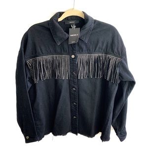 Forever 21 Black Denim Fringe Jacket